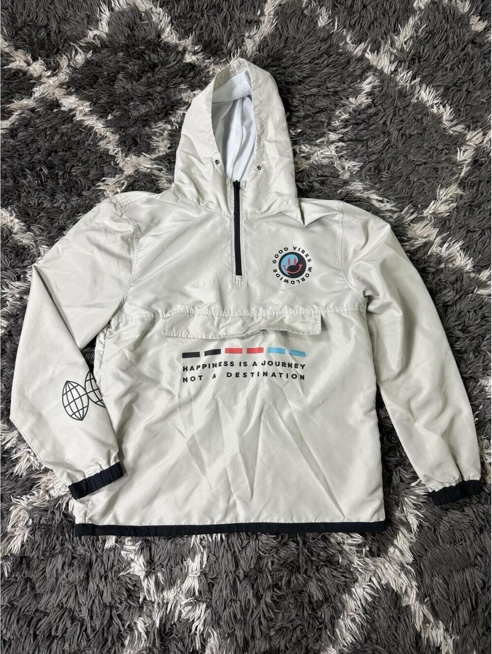 Brooklyn Cloth Good Vibes Worldwide Tan Half Zip Windbreaker Mens Size Medium